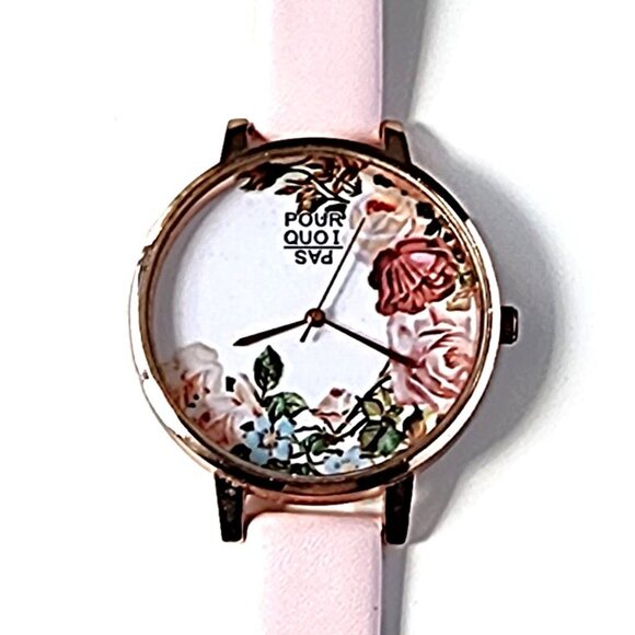 Pourquoi Pas rose gold pink floral watch - Picture 1 of 9